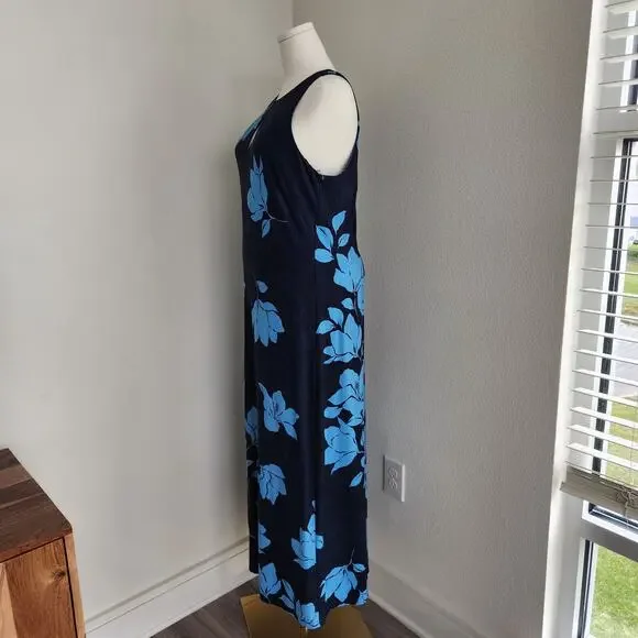 Tommy Bahama Navy Blue Tropical Floral Sleeveless Maxi Dress Keyhole L - Picture 3 of 9